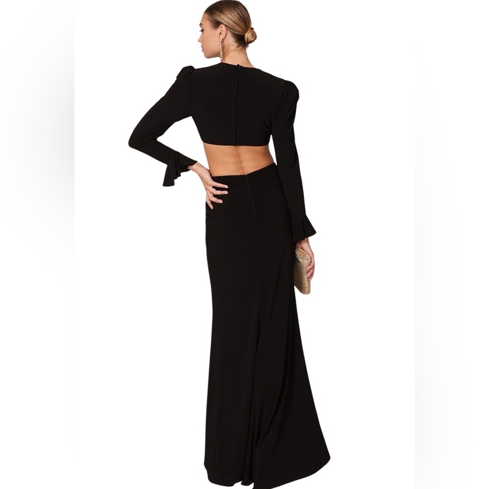 Mac Duggal Leena Cut Out Jersey Gown in Black Minimalist Elegant A-Line Dress 6 - Picture 2 of 12